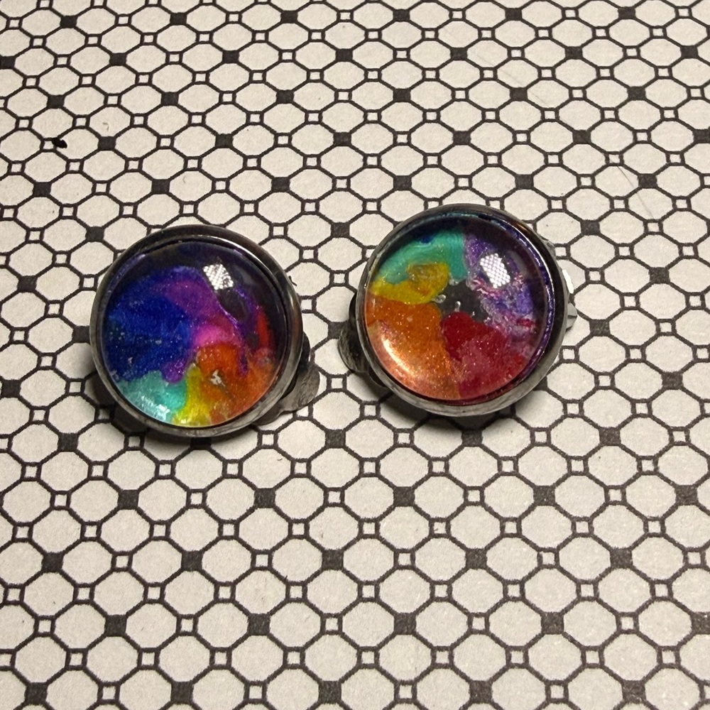 Colorful Abstract Glass Dome Earrings clip on